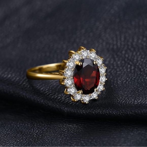 14K GOLD PLATED RED GARNET RING - Picture 2 of 4